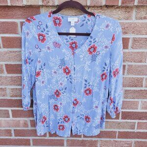 J. Jill Lightweight Floral Blouse Women's Size Small 3/4 Balloon Sleeve